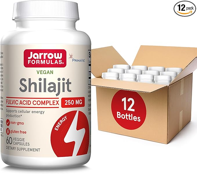 Jarrow Formulas Shilajit 250 mg, Dietary Supplement, Shilajit Acid Complex for Cellular Energy Production, 60 Veggie Capsules, 60 Day Supply (Pack of 12)