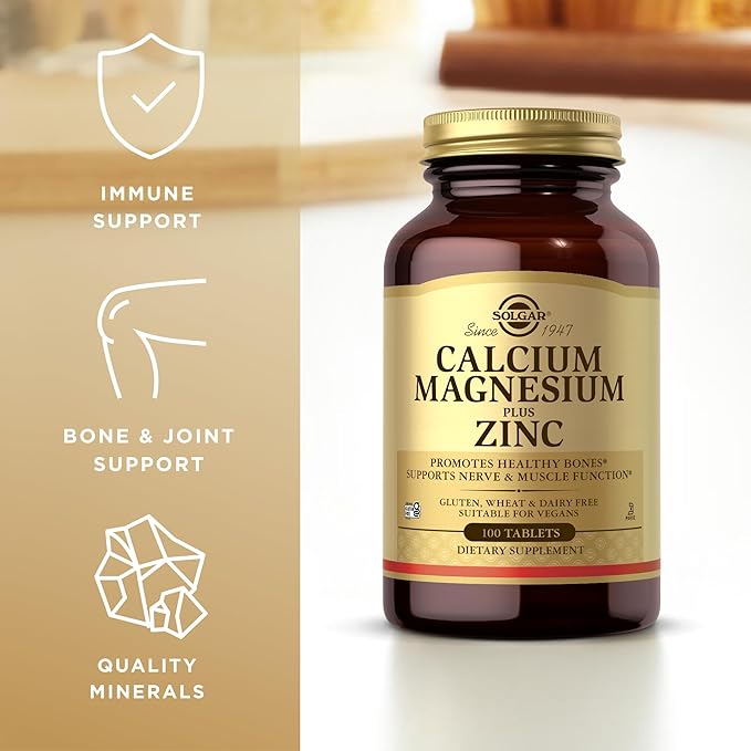 Solgar Calcium Magnesium Plus Zinc, 100 Tablets (Pack of 3) - Promotes Healthy Bones and Teeth - Supports Nerve & Muscle Function - Non-GMO, Vegan, Gluten Free, Dairy Free, Kosher - 100 Total Servings