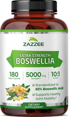 Zazzee Extra Strength Boswellia 10:1 Extract, 65% Boswellic Acid, 180 Vegan Capsules, 6 Month Supply, Boswellia Serrata, Joint Comfort, Mobility & Flexibility Support, Non-GMO, Made in the USA