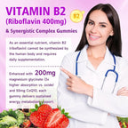 Vitamin B2 Gummies- Riboflavin 400mg with Magnesium & CoQ10 & Vitamins for Kids & Adults, Migraine Relief & Headache Relief - Strawberry Flavor, 60 Gummies