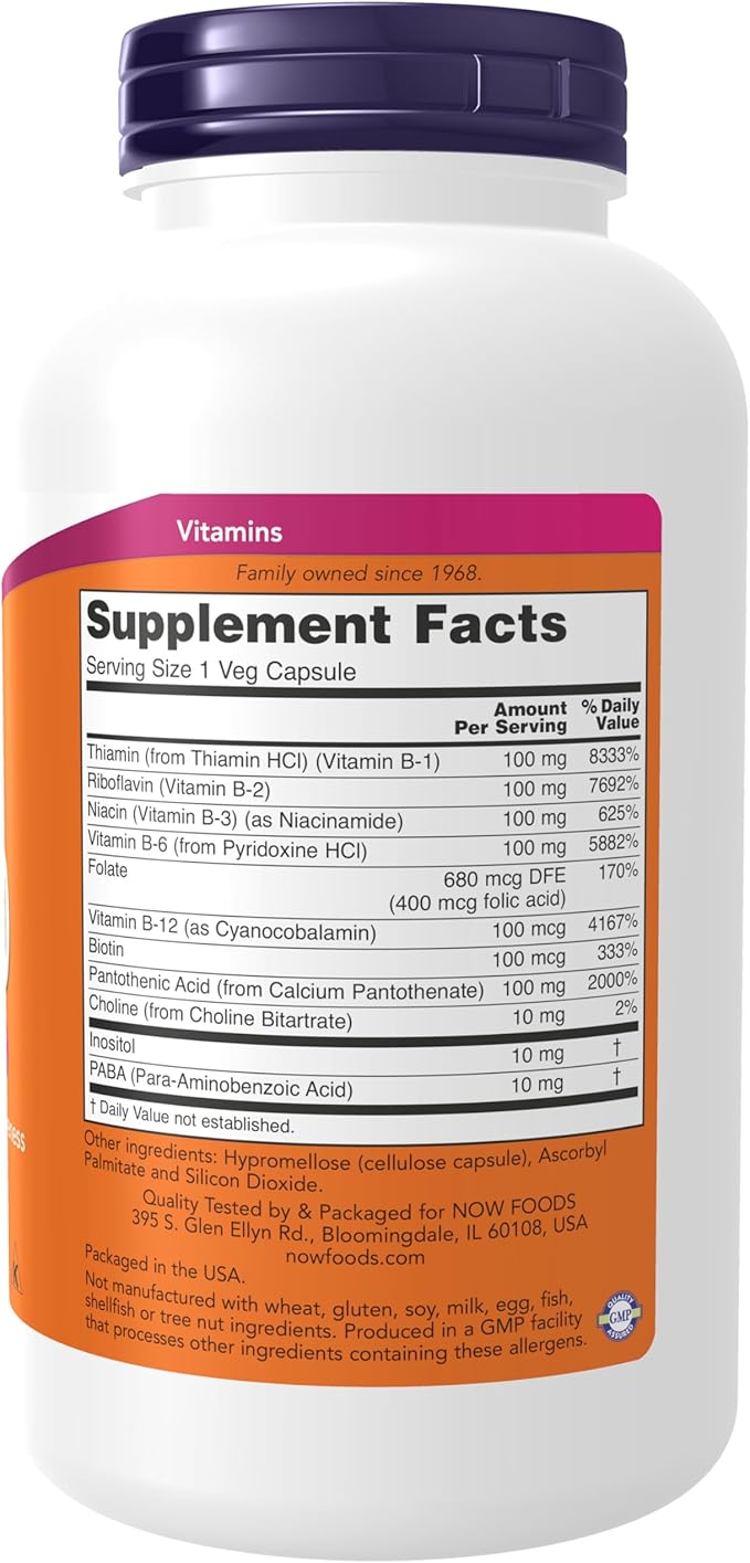 Now Supplements, Vitamin B-100, Energy Production*, Nervous System Health*, 250 Veg Capsules, (Pack of 2)