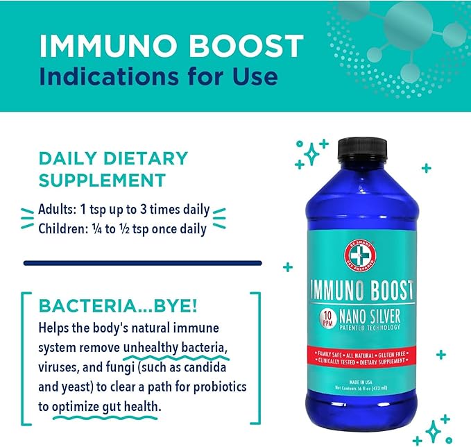 Be Smart Get Prepared Nano Silver Immuno Boost - 16 oz - Daily Immune Supplement for Family - Gluten Free, Vegetarian - Made in USA (Pack of 2)