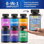 Lutein Supplement with Zeaxanthin, Ashwagandha, Saffron, Green Tea Extract, Glucomannan, Eye Vitamins for Adults, Vision Health Supplement, Plant-Based Formula for Daily Support (60 Caps)