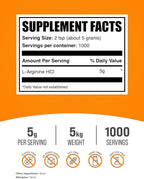BulkSupplements.com L-Arginine HCl Powder - Nitric Oxide Supplement, Arginine Powder - Unflavored & Gluten Free, 5g per Serving, 1kg (Pack of 5) (11 lbs)