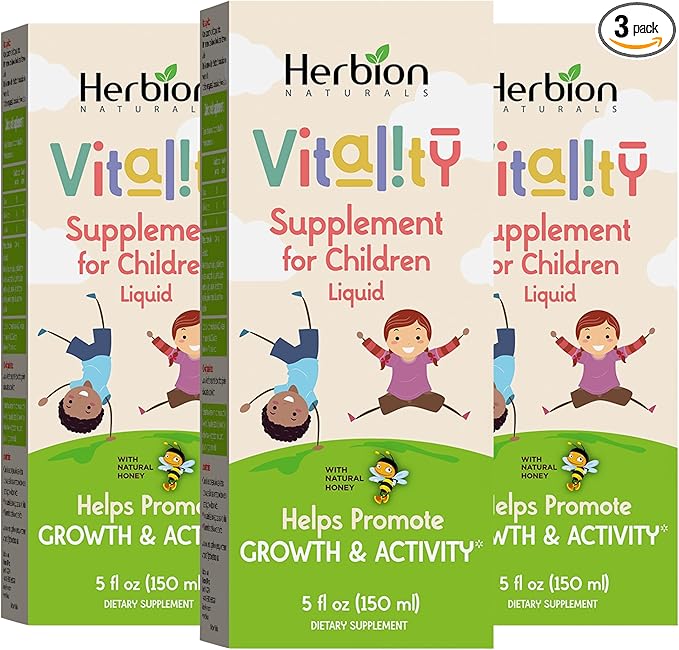 HERBION Naturals Vitality Supplement for Children, Promotes Growth and Appetite, Relieves Fatigue, Improves Mental & Physical Performance, for Kids 1 Year & Above, 5 Fl Oz, Pack of 3