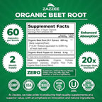 Zazzee USDA Organic Beet Root 20:1 Extract, 60 Vegan Quick Release Capsules, 2 Month Supply, Nitric Oxide Support, Black Pepper Extract for Enhanced Absorption, Certified Kosher, Non-GMO, Made in USA