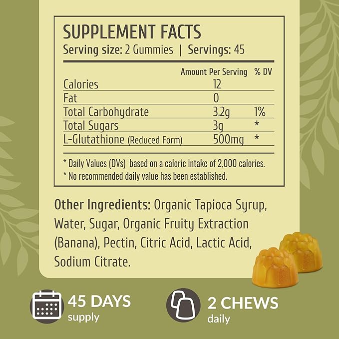 HERBAMAMA Reduced Glutathione Gummies - 500mg L-Glutathione for Liver Cleanse Support - Vegan, Non-GMO Liver Supplement - 90 Pectin-Based Banana-Flavored Chews.