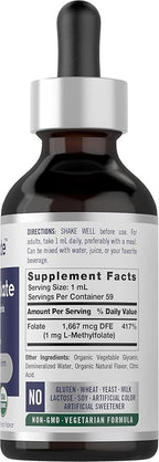 Carlyle L-Methylfolate Drops 1mg | 2 Fl Oz | with Organic Glycerin | Liquid Sublingual Supplement | Fruit Punch Flavor | Vegetarian, Non-GMO