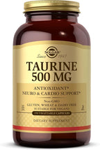 Solgar Taurine 500 mg, 250 Vegetable Capsules - Antioxidant - Brain Health - Amino Acid - Vegan, Gluten Free, Dairy Free, Kosher - 250 Servings
