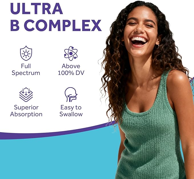 Doctor's Recipes Ultra B Complex Vitamins for Women and Men, with Methylated B12 1000mcg, B6, B1, Folic Acid, for Energy Metabolism, Nerve & Mood Support, Vegan, 60 Capsules, 30 Day Supply