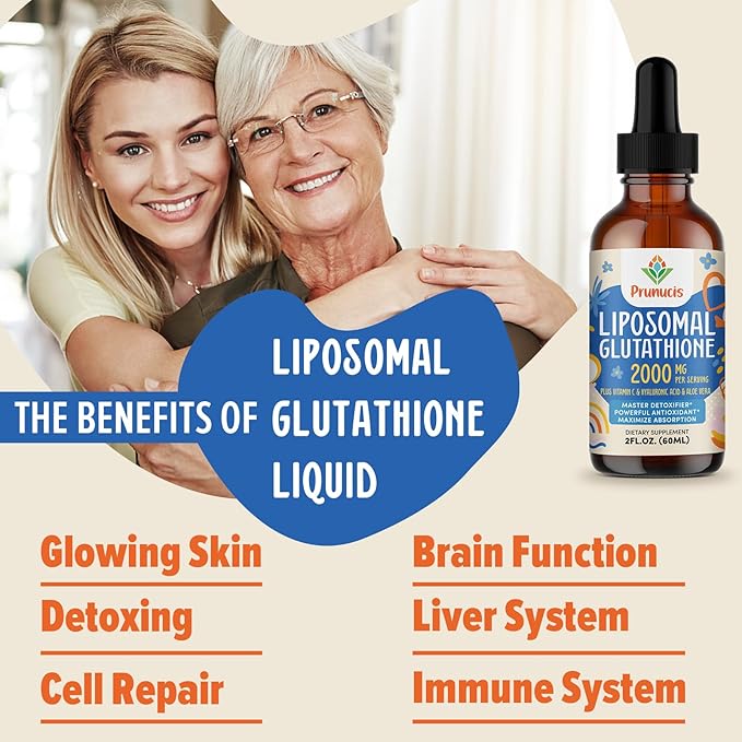 2000MG Liposomal Glutathione Liquid, 98% Absorption, Active Form L-Glutathione Supplement, Vegan Friendly, Powerful Antioxidant Complex for Immune System, Aging Defense, Detox, 2 FL.OZ