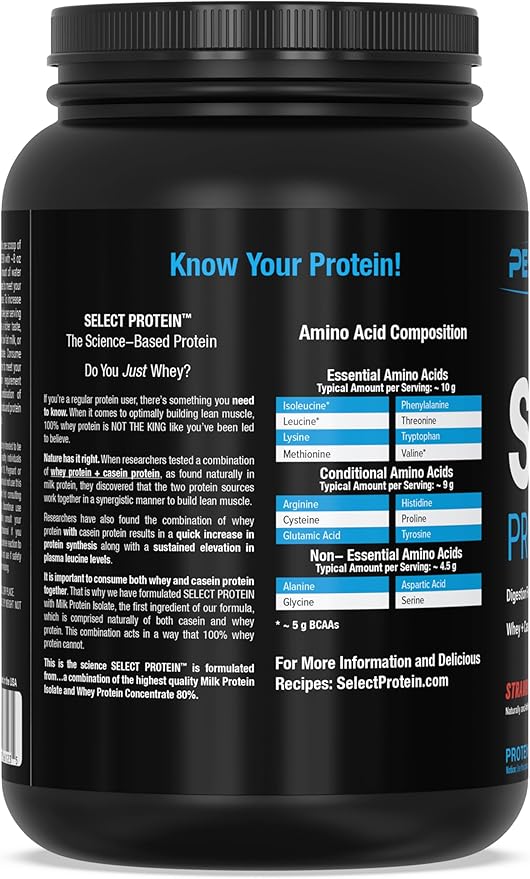 PEScience Select Protein Powder, Whey and Casein Blend, Gluten Free, Low Carb Protein Powder for Women and Men, Low Calorie, Keto Friendly - Strawberry Cheesecake, 27 Servings