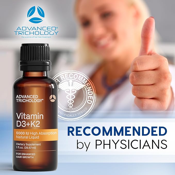 Advanced Trichology Vegetarian Liquid Vitamin D3 + K2 – 5000 IU High Absorption – 1000 IU per Drop – 6 Month Supply – Gluten Free 365 Vitamin D3 + K2 – 1 Fluid Ounce (Pack of 1)