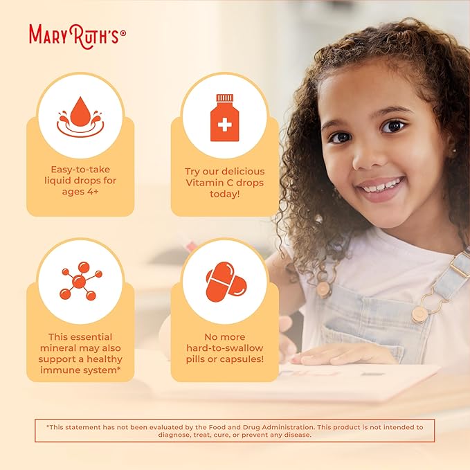 MARYRUTH'S Kids Vitamin C Drops | Vegan Immune Support Supplement for Ages 4-13 | Immune Support & Overall Health | Vitamin C from Organic Acerola Fruit Extract | 2oz