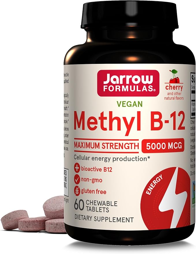 Jarrow Formulas Maximum Strength Methyl B-12 5000 mcg, Dietary Supplement & Doctor's Best High Absorption Magnesium Glycinate Lysinate, 100% Chelated, Non-GMO, Vegan