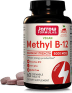 Jarrow Formulas Maximum Strength Methyl B-12 5000 mcg, Dietary Supplement & Doctor's Best High Absorption Magnesium Glycinate Lysinate, 100% Chelated, Non-GMO, Vegan