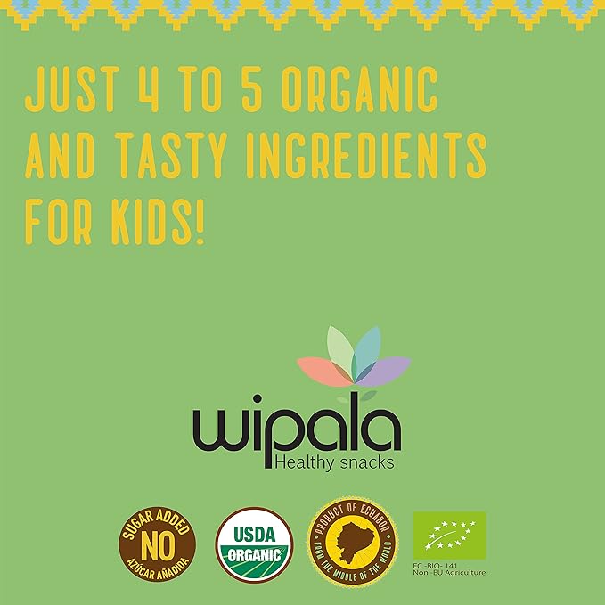 Wipala KIDS Organic Fruit Bars, Mango & Kale, Vegan, Non-GMO, Healthy Snack (12 Pack)