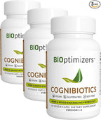 BIOptimizers Cognibiotics Probiotic Brain Supplement - Helps Support Mood, Better Focus, Memory, Mental Clarity - 60 Capsules (Pack of 3)