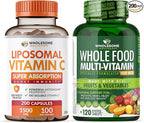 Wholesome Wellness Liposomal Vitamin C Capsules (200 Pills 1500mg Buffered) High Absorption + Food Multivitamin for Men - Natural Multi Vitamins, Minerals, Organic Extracts Bundle