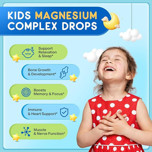 (2 Pack) Magnesium Glycinate Liquid for Kids, Kids Magnesium Liquid Drops Supplement with L-Theanine, Calcium, Zinc, Vitamin D3 K2 for Sleep Calm Relaxation Brain Bones Focus, Lemon Flavor 4 Fl Oz