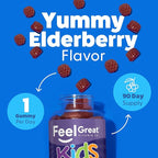 Feel Great Vitamin Co. Elderberry Gummies for Kids | Immune Support | Natural Antioxidant Immune Booster | with Vitamin C and Zinc | Gluten Free & Vegetarian | 90 Gummies