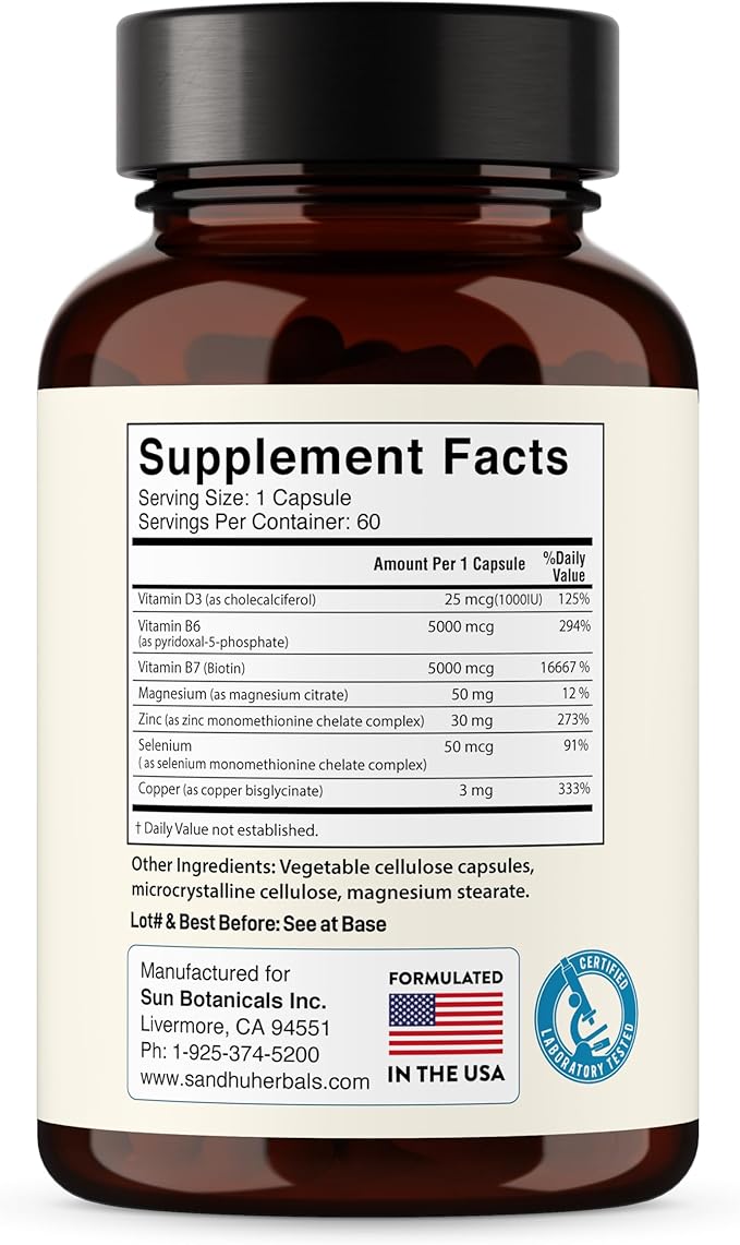 Zinc 30mg with Copper, Selenium & Vitamin D3 | 60 Capsules | Magnesium, Vitamin B6, Biotin | Absorbable Zink Supplements for Men & Women | Chelated Zinc for Immune Health, Skin, Hair, & Nails Support
