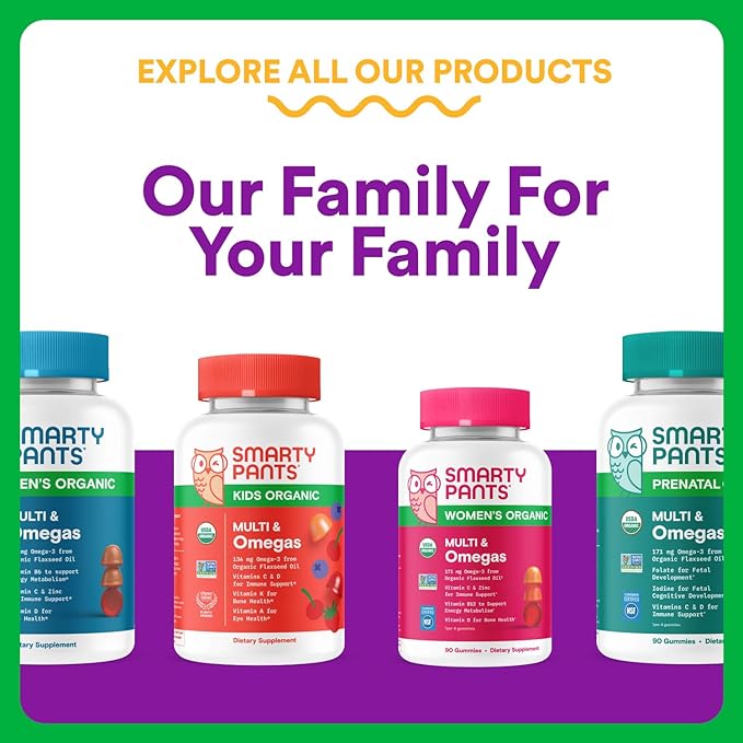 SmartyPants Organic Toddler Multivitamin Gummies: Omega 3 (ALA), Vitamin D3, C, Vitamin B12, B6, A, K & Zinc for Immune Support, Biotin, Vegetarian, Two Fruit Flavors, 60 Count (30 Day Supply)