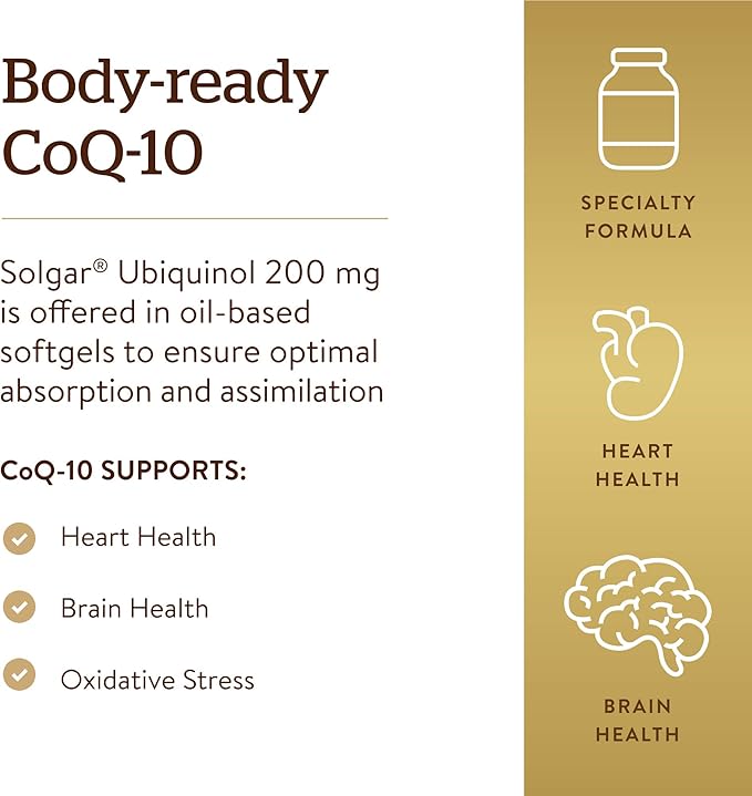 Solgar Ubiquinol 100 mg, 50 Softgels - Advanced Antioxidant Support - Reduced Coenzyme Q10 (CoQ-10) - Gluten Free, Dairy Free - 50 Servings