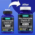 VANI 500MG Benfotiamine with B1, 5X Time Fat & Water Soluble Thiamine B1 Supplement – Third Party Tested, No Gluten (120 Capsules)
