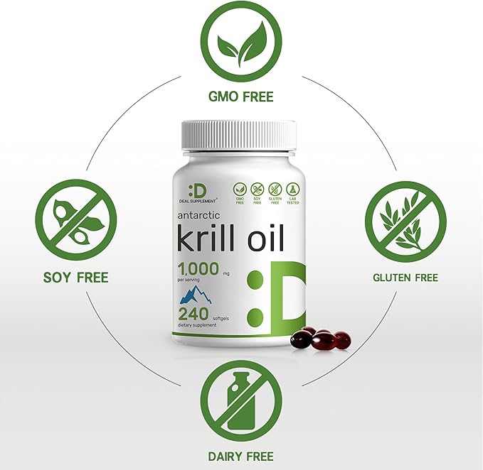 DEAL SUPPLEMENT 2 Pack Antarctic Krill Oil, 1,000mg Per Serving, 480 Softgels – Mercury Free, No Fishy Taste – Rich in Omega-3s, EPA, DHA, Astaxanthin, & Phospholipids – Non-GMO, No Gluten