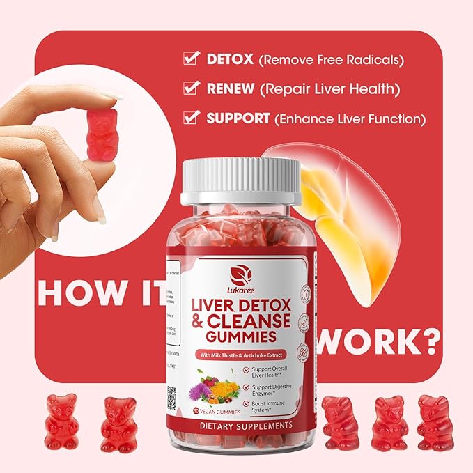2 Pack Lukaree Liver Cleanse Detox & Repair Gummies | Sugar-Free Milk Thistle Supplement w/Artichok & L-Glutathione - Ultra-Concentrated Herbal Liver Support for Men & Women -Vegan,60 Count