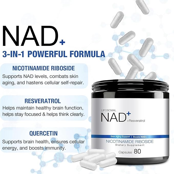 NAD Supplement - NAD Nicotinamide Riboside Resveratrol 1000mg for Men Women, Liposomal NAD Plus for Energy Anti-Aging, NR Supplement for Energy, Focus, Boost NAD+