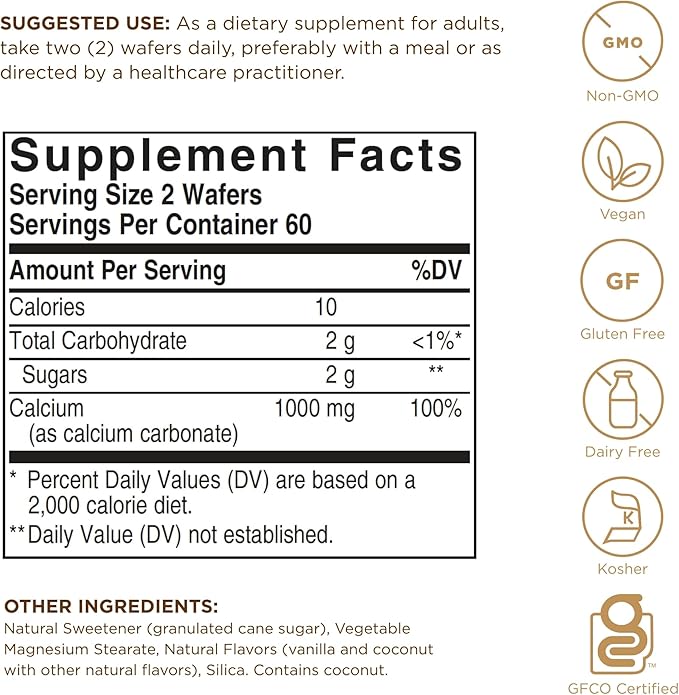 Solgar Chewable Calcium 500 mg - 120 Wafers - Promotes Musculoskeletal Health - Non-GMO, Vegan, Gluten, Wheat & Dairy Free, Kosher - 60 Servings