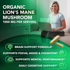 Lions Mane Supplement Capsules – 1000 mg per Serving, Complete Brain Support Complex with L Theanine, Ginkgo Leaf, Vitamin B6, B12 - Vegan, Non-GMO & Made in USA Lions Mane Mushroom - 60 Capsules