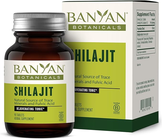 Banyan Botanicals Organic Shilajit – Pure Himalayan Mineral Pitch Supplement – Natural Source of Fulvic Acid & Trace Minerals for Energy, Detox & Healthy Aging – 90 Tablets – Sustainably Sourced