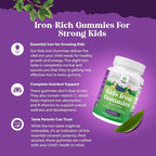 Kids Iron Gummies - Blood Builder Iron Supplements for Kids with Gentle for Stronger Immunity & Energy - Vitamin B12, Folate & Vitamin C Gummies - Vegan GMO & Gluten Free for Toddlers - 90 Count