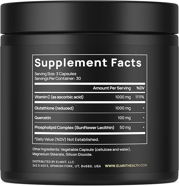 2150mg Super Liposomal Glutathione Supplement w. Vitamin C, Quercetin & Pure L Glutathione 2000mg Triple Action Formula Glutathione Liposomal Supplement w. Phospholipid Layer - 90 Pills, Non-GMO