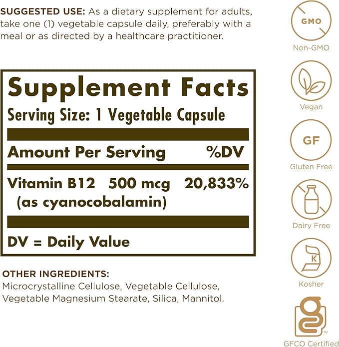 Vitamin B-12 500mcg Solgar 100 Caps