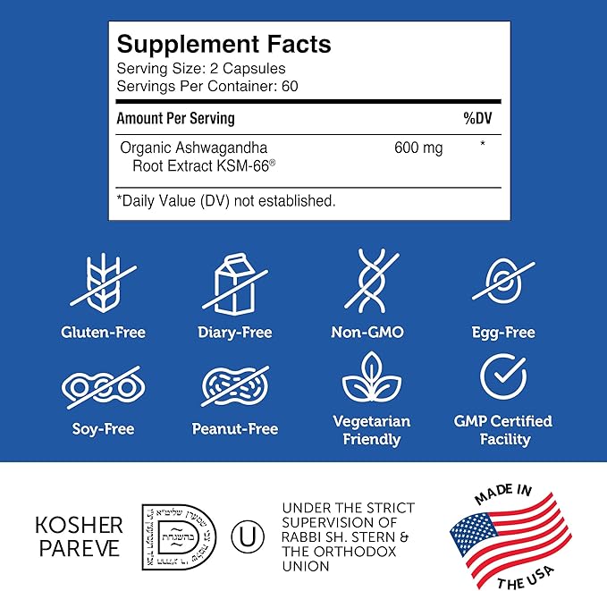 Zahler Ashwagandha Capsules, KSM-66 Aswhagandha 600mg Supplement, Relaxation and Stress Support, Kosher, 60 Capsules