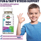 KAL Relax-a-Saurus, Stress Support Supplement for Kids, L-Theanine for Children with Herbal Stress Relief & Relaxation & Blend, Delicious Natural Grape Flavor, 60-Day Guarantee, 30 Chewables