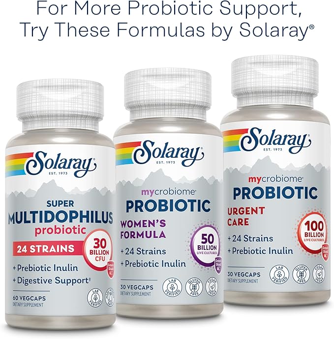 SOLARAY Multidophilus 12 Strain Probiotic 20 Billion CFU, Probiotics for Digestive Health and Gut Health Support w/Prebiotic Inulin, Made Without Dairy, 60 Day Guarantee, 25 Serv, 50 Enteric VegCaps