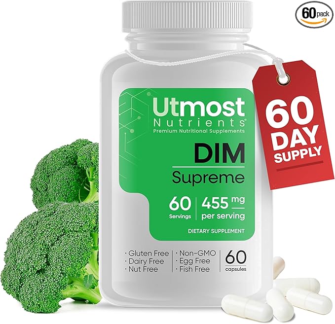 DIM Supplement for Women - 455 mg, 60 Capsules | Blend of Broccoli Extract and Bioperine for Maximized Bioavailability | Designed to Assist with Estrogen Regulation | Acne Support for Men and Women