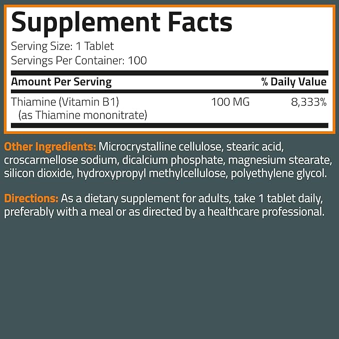 Bronson Vitamin B1 100mg, Non-GMO, 100 Vegetarian Tablets