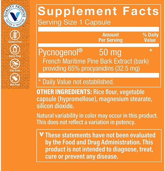 The Vitamin Shoppe Pycnogenol 50mg Antioxidant that Supports Cardiovascular, (90 Capsules)