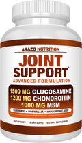 Arazo Nutrition Glucosamine Chondroitin Turmeric Msm Boswellia - Joint Support Supplement for Relief 60 Capsules for Bones, Back, Knees, Hands (60 Capsules)