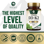 D3 K2 Vitamin - 5000 IU D3 Per Serving - High Potency Vitamin D3 Supplement - Advanced 2-in-1 Complex Vitamin D & Vitamin K2 (MK7) - Easy to Swallow, Bone & Immune Support - USA Bottled - 240 Softgels