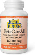 Natural Factors BetaCareAll 15,000 mcg - Mixed Carotenoid Supplement - Supports Healthy Skin, Hair, Eyes & Teeth - Provides Immune Support - Antioxidants & Vitamin A - 90 Softgels (90 Servings)