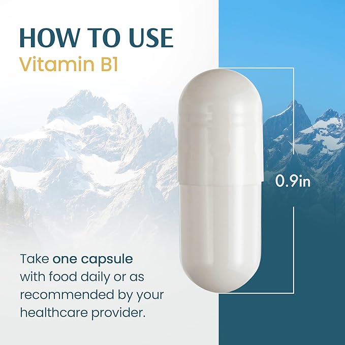 Vykee Nutrition Vitamin B1 (Thiamine) Capsules – Supports Energy Metabolism & Nervous System Health – Vegan, Non-GMO, Gluten-Free – 500 mg, 120 Count