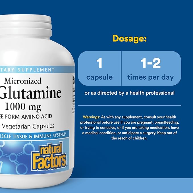 Natural Factors, Micronized L-Glutamine 1000 mg, Supports Muscles and Immune Function, 180 Capsules