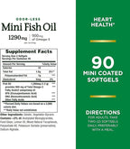 Nature's Bounty Mini Fish Oil Softgels 1290 mg, Omega-3, Supports Heart Health, Odor-Less, 90 Mini Coated Softgels - Pack of 2